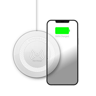 HyperGear Qi Wireless Charging Pad 15W Fast Charge Includes Charging Cable and Wall Charger - White