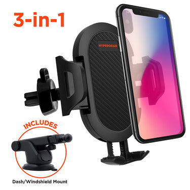 HyperGear Car Mount Universal Vent - Dashboard - Windshield Adjustable Grips Easy Release Button Adjustable Swivel Base Extends to 3.5In Wide - Black