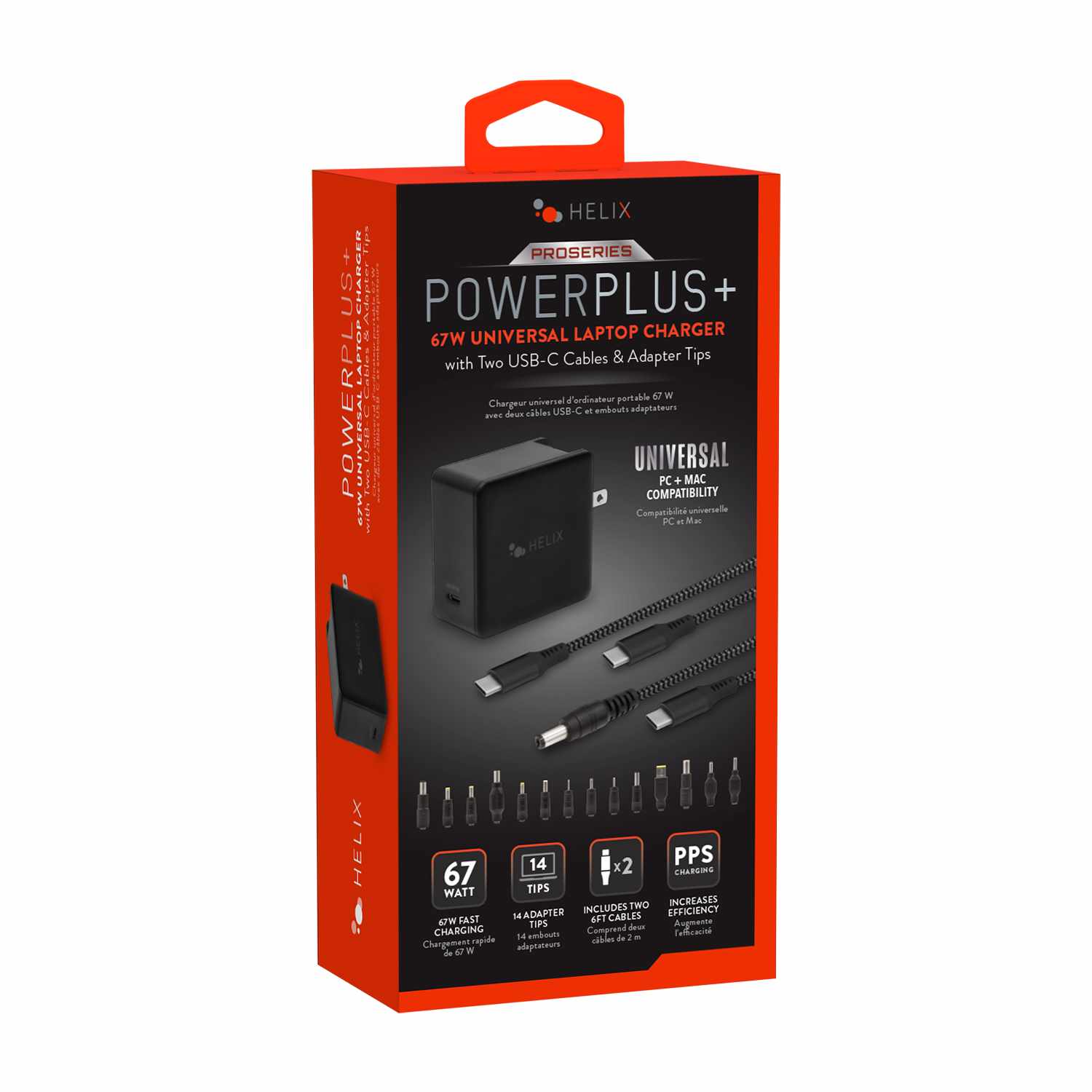Helix/Retrak Apple/PC Laptop Charger 65W 14 Tips + 6 inch USB-C Cable Black