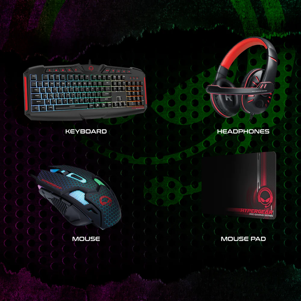 HYPERGEAR RED DRAGON GAMING KIT 4-IN-1 VALUE BUNDLE INCLUDES RGB KEYBOARD 2400DPI GAMING MOUSE GAMING HEADPHONE WITH NOISE CANCELLING MIC LARGE GAMING MOUSE PAD - GekkoTech