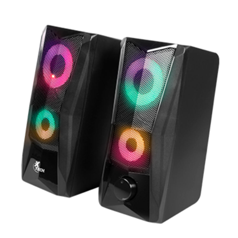 XTECH COMPUTER GAMING SPEAKERS INCENDO 2.0 STEREO 4W USB MULTIMEDIA WITH LED LIGHTS, INCLUDES 3.5MM CABLE FOR AUX INPUT - GekkoTech