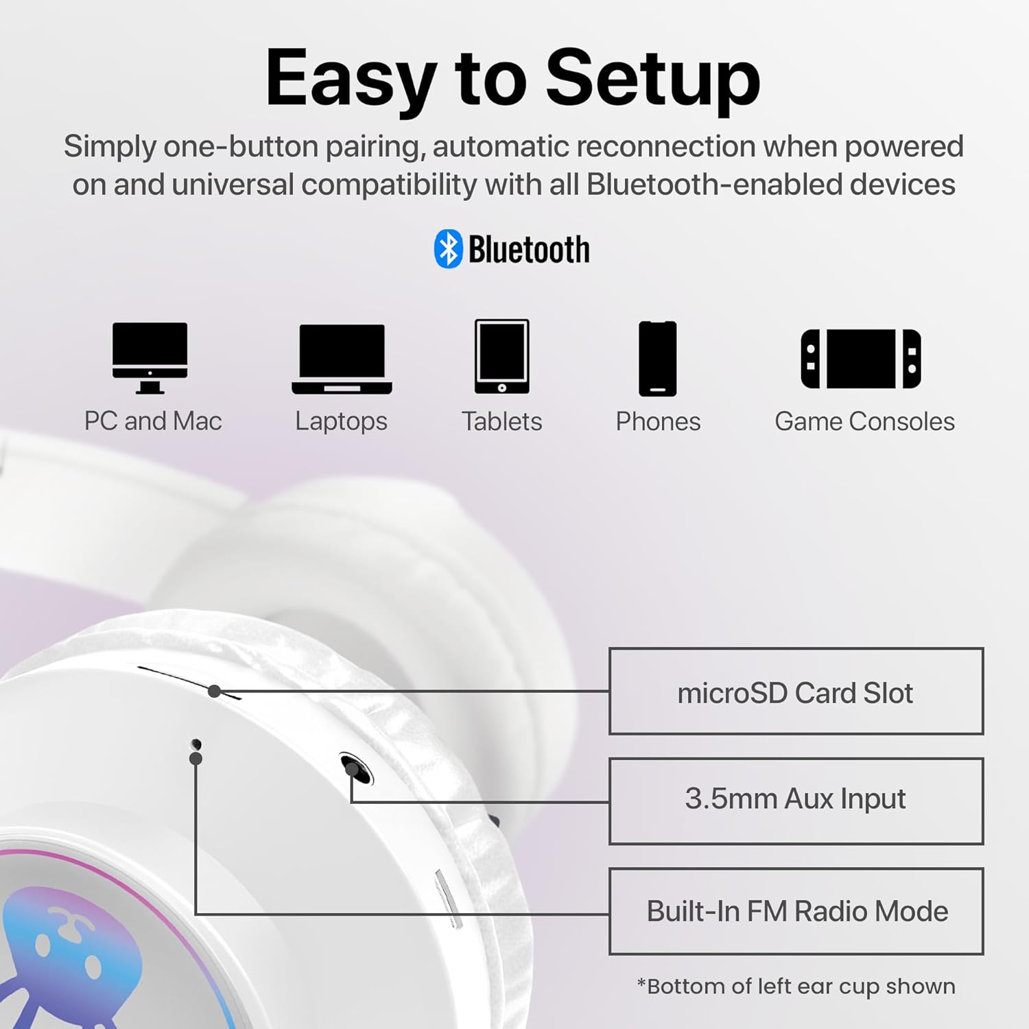 HyperGear Bunny Tracks Kids Bluetooth Wireless Headphones with LED Rabbit Ears - GekkoTech